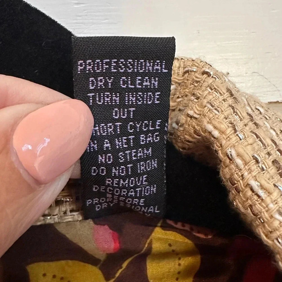 Context Tan Beige Gold Metallic Tweed Blazer Jacket Floral Lining Size 14 - Picture 14 of 15